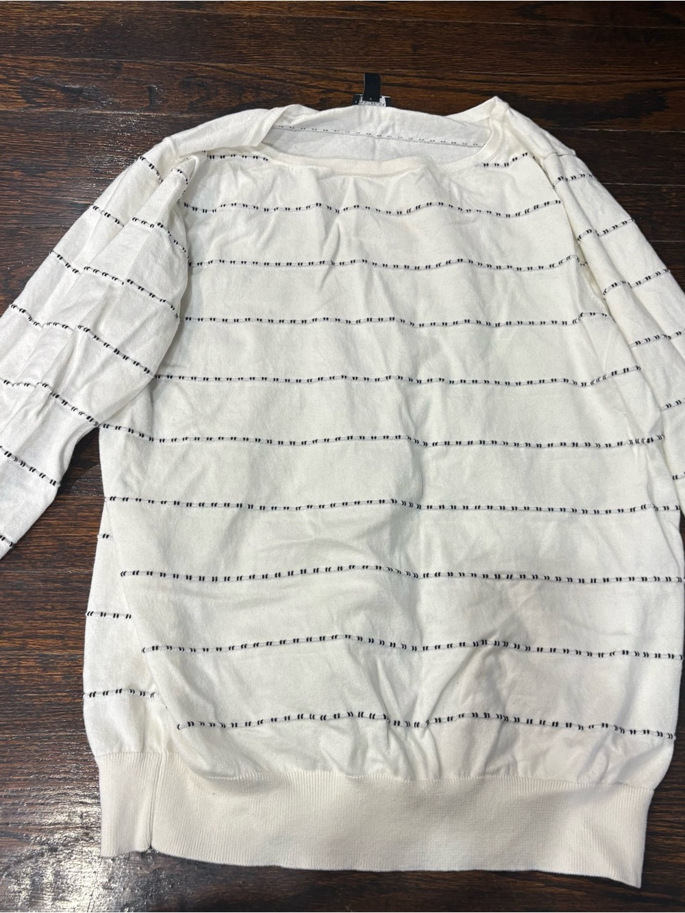 Ann Taylor Women’s Cream Crewneck Sweater with Black Pinstripes
